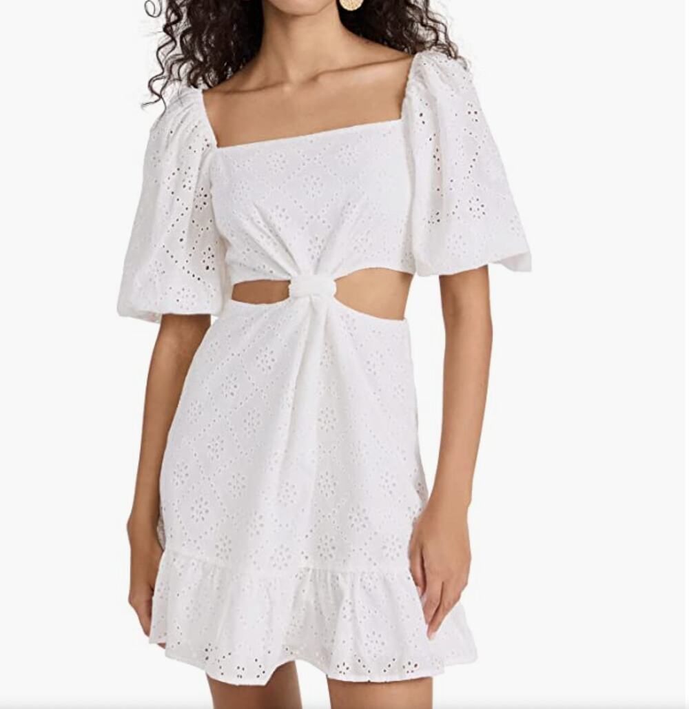 WAYF White Square Neck Eyelet Cut-Out Half Sleeve Cotton Dress Size L NEW